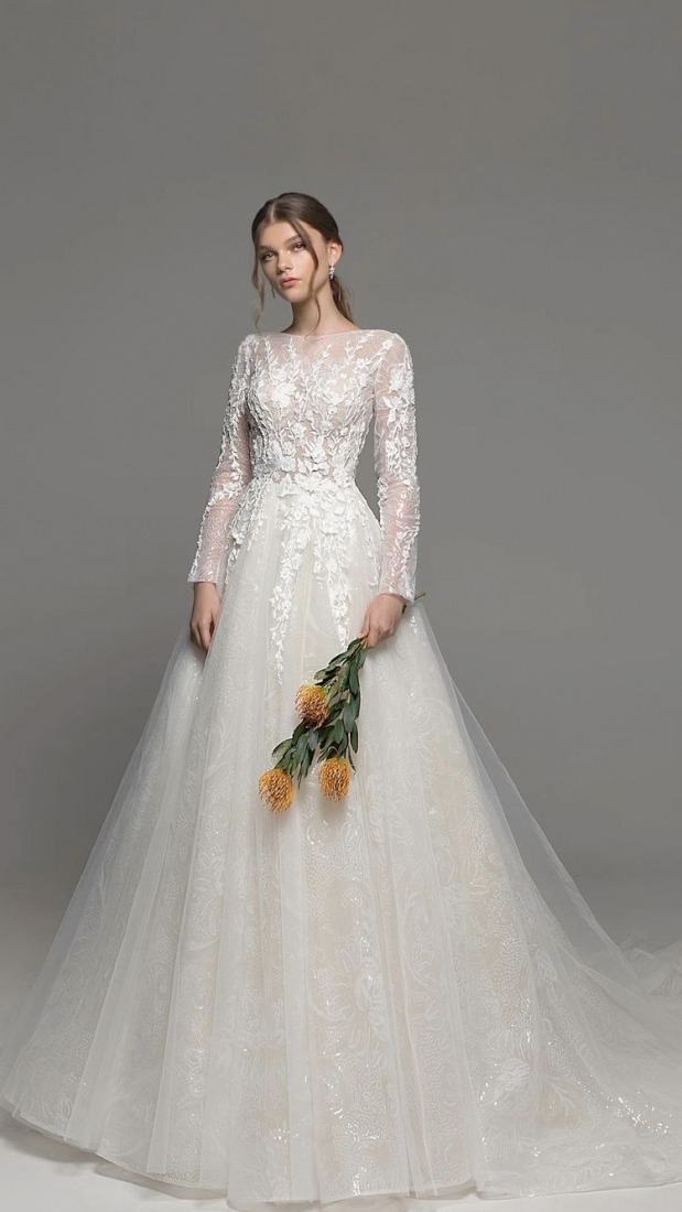 A-Line, Sleeves and Lace Wedding Dress M-2243