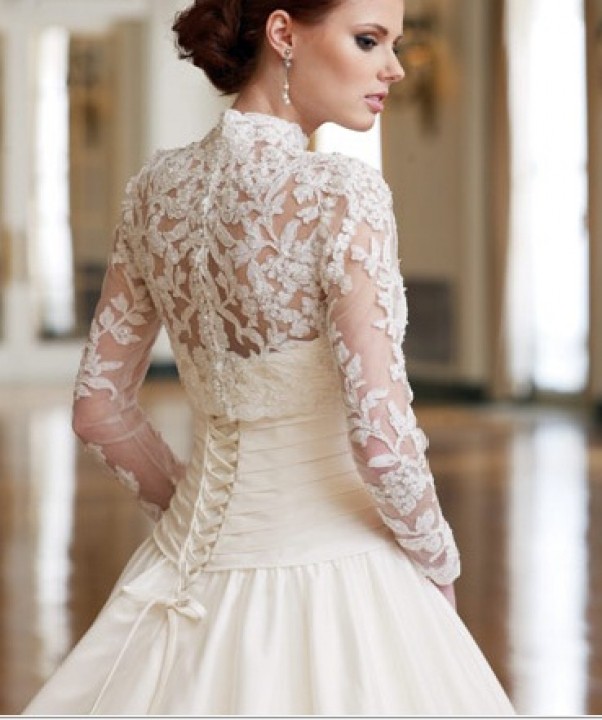A-Line, Illusion - Sheer and Backless, Lace Back, V Back, Back Details Wedding Dress M-316