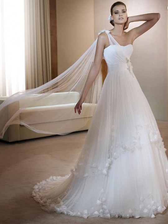 Ball Gown and One Shoulder Wedding Dress M-322