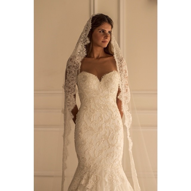 Strapless Sweetheart, Mermaid, Lace and Veil Wedding Dress M-1411