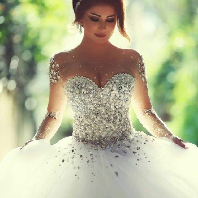 Ball Gown, Strapless Sweetheart, Best, Pearls - Crystal Stones on and Tulle Wedding Dress M-1555
