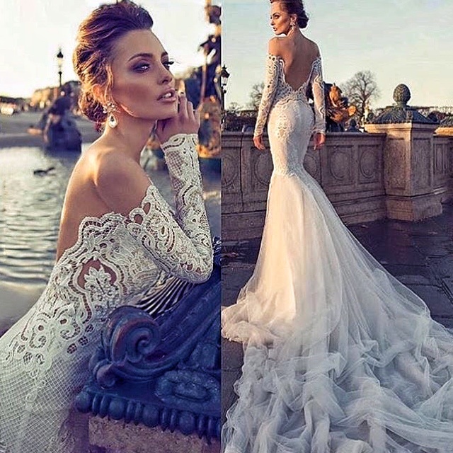 Mermaid, Lace and Sleeves Wedding Dress M-2062