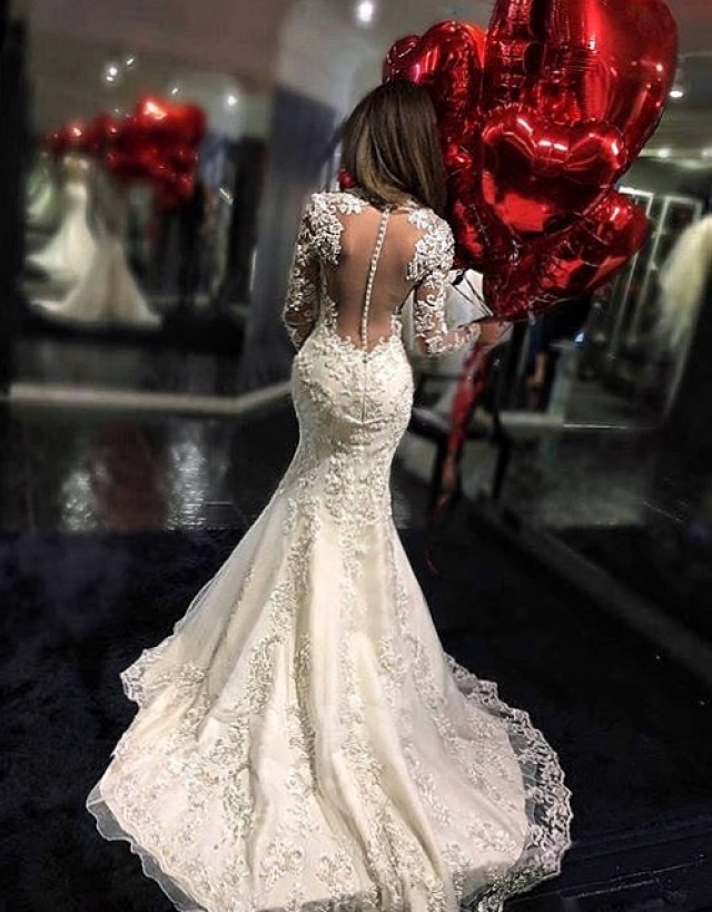 Mermaid, Sleeves and Lace Wedding Dress M-2099