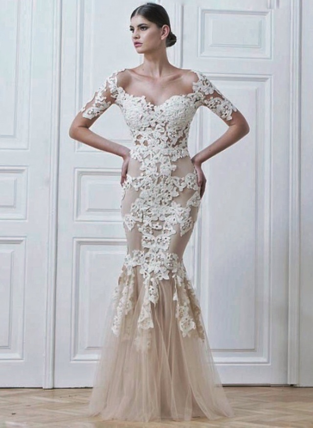 Mermaid, Lace and Low Shoulder Wedding Dress M-2136