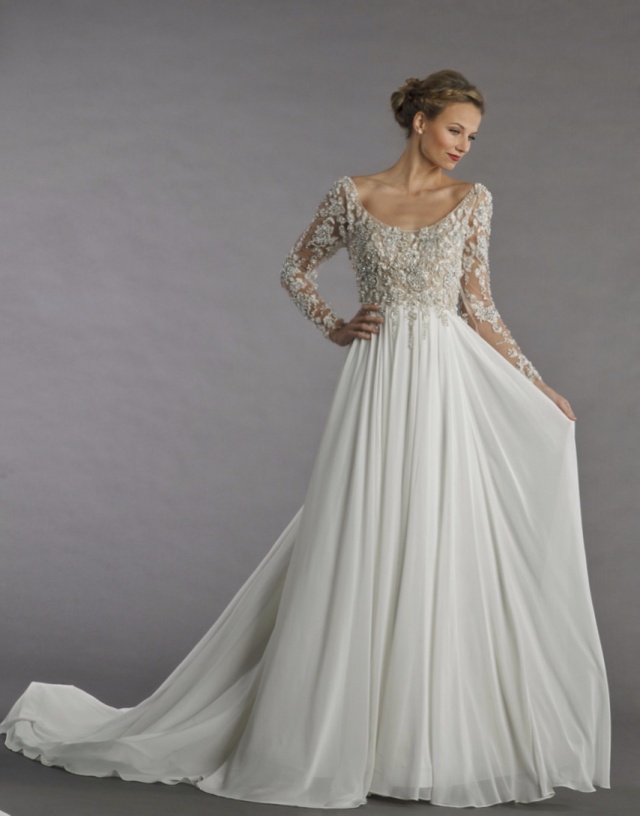 A-Line, Sleeves and Tulle Wedding Dress M-2180