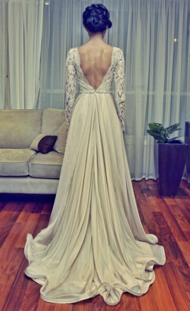A-Line, Backless, Lace Back, V Back, Back Details and Sleeves Wedding Dress M-2192