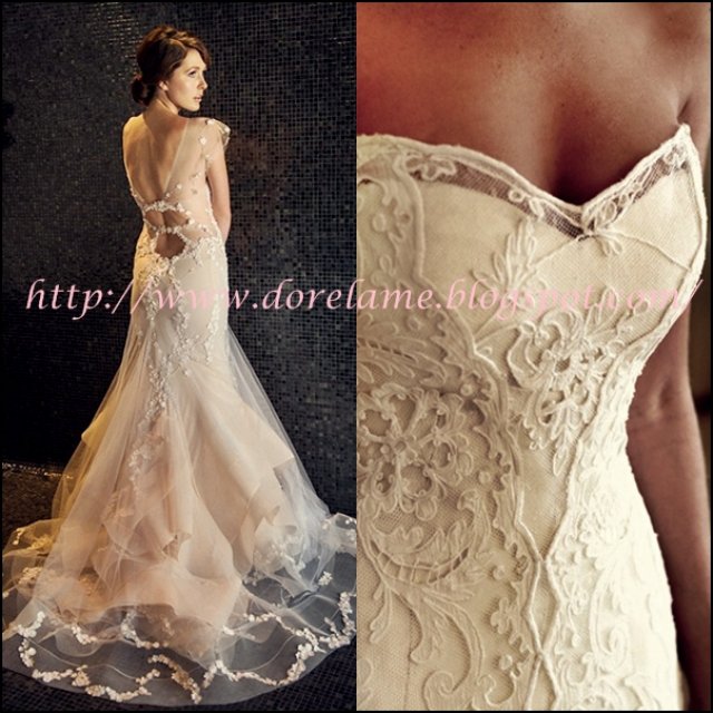 Meerjungfrau-Linie und Transparent Schulter Brautkleid M-686