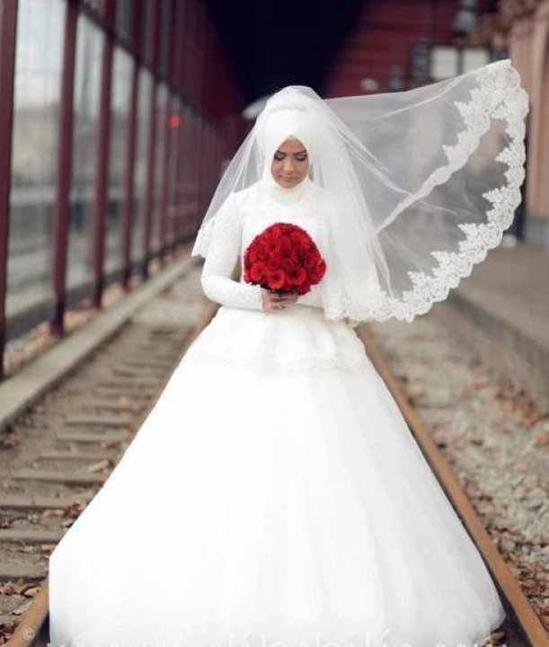 A-Line, Sleeves and Hijab Wedding Dress M-821